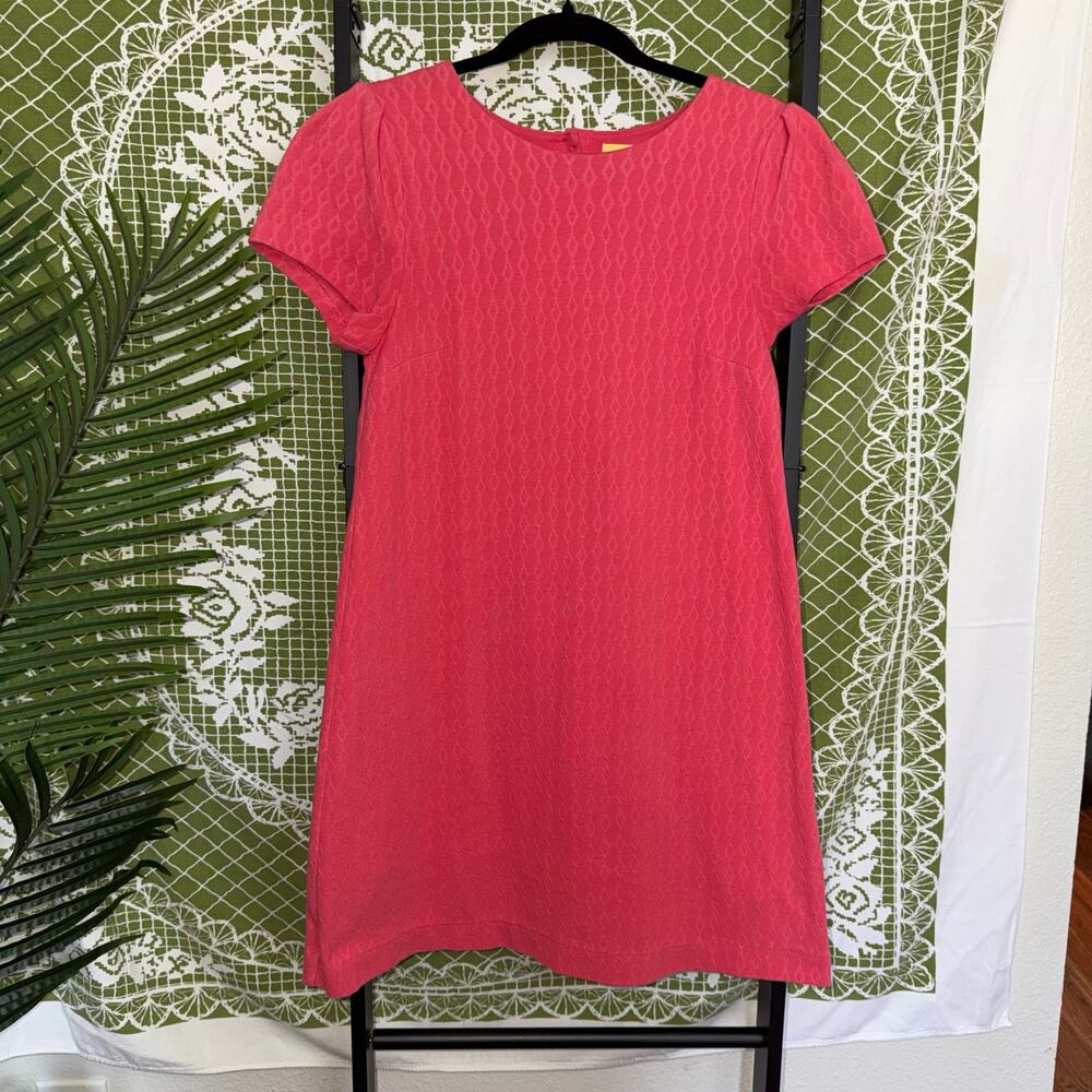 Anthropologie Maeve Pink Diamond Textured Shift Mini Dress Short Sleeve S‎